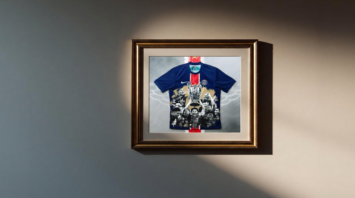 Maillot de football encadré dans un intérieur feutré